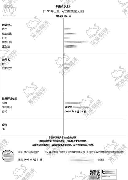 台灣NAATI改名證明翻譯